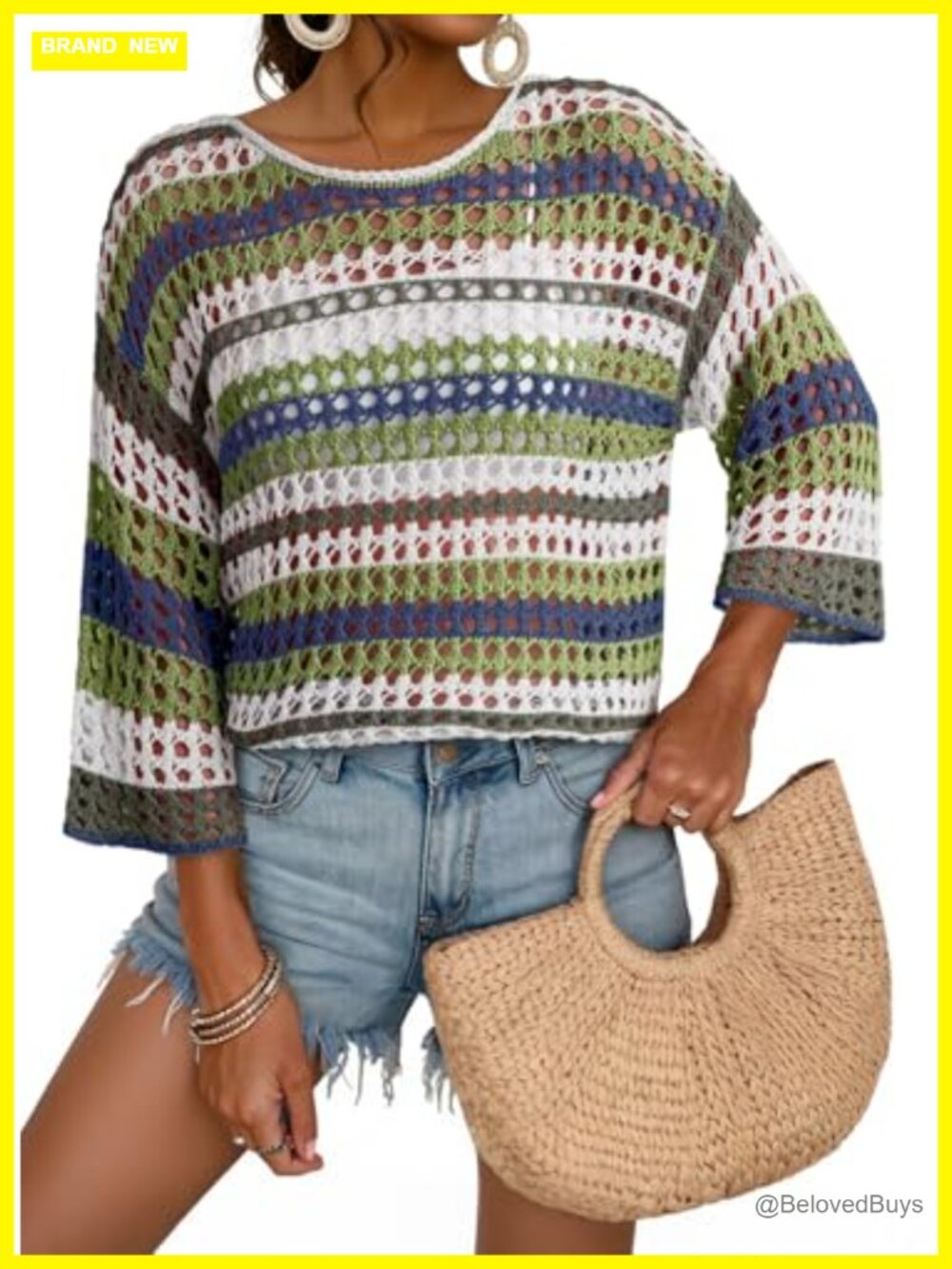 Crochet Hollow Out Color Block Oversized Sweater Pullover